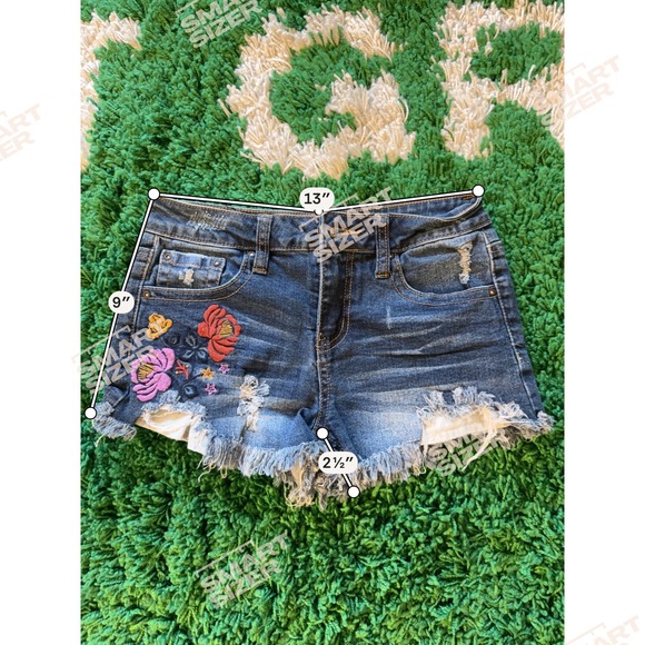 ZCOJEANS Premium Pants - ZCOJEANS Premium Floral Embroidered Distressed Denim Shorts Blue Size 3